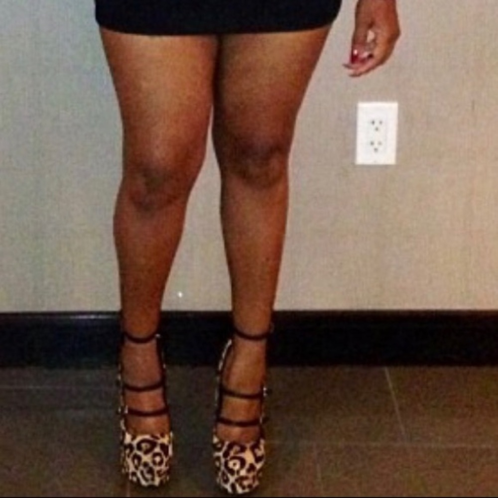 Leopard and faux leather heels